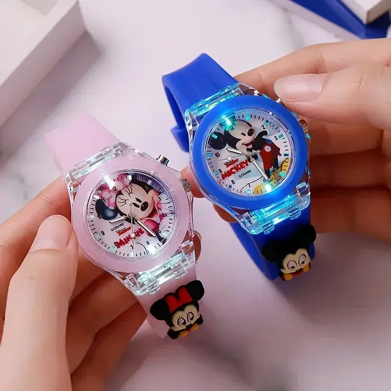 Disney Fashion Minnie Children's Watch Mickey Mouse Children's Flash Light Carto