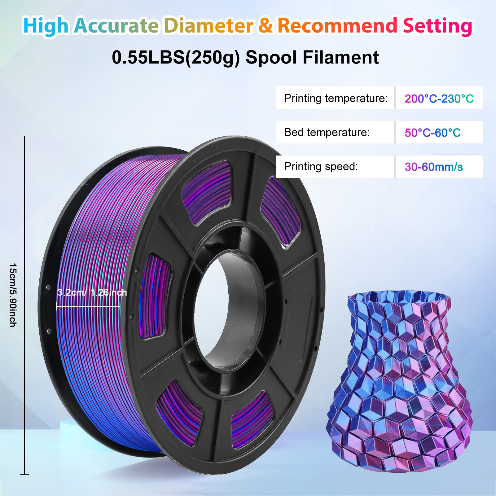 PLA Filament 1.75mm Dual Color Blue Purple, 3D Printer Filament , 250g Spool(0.5