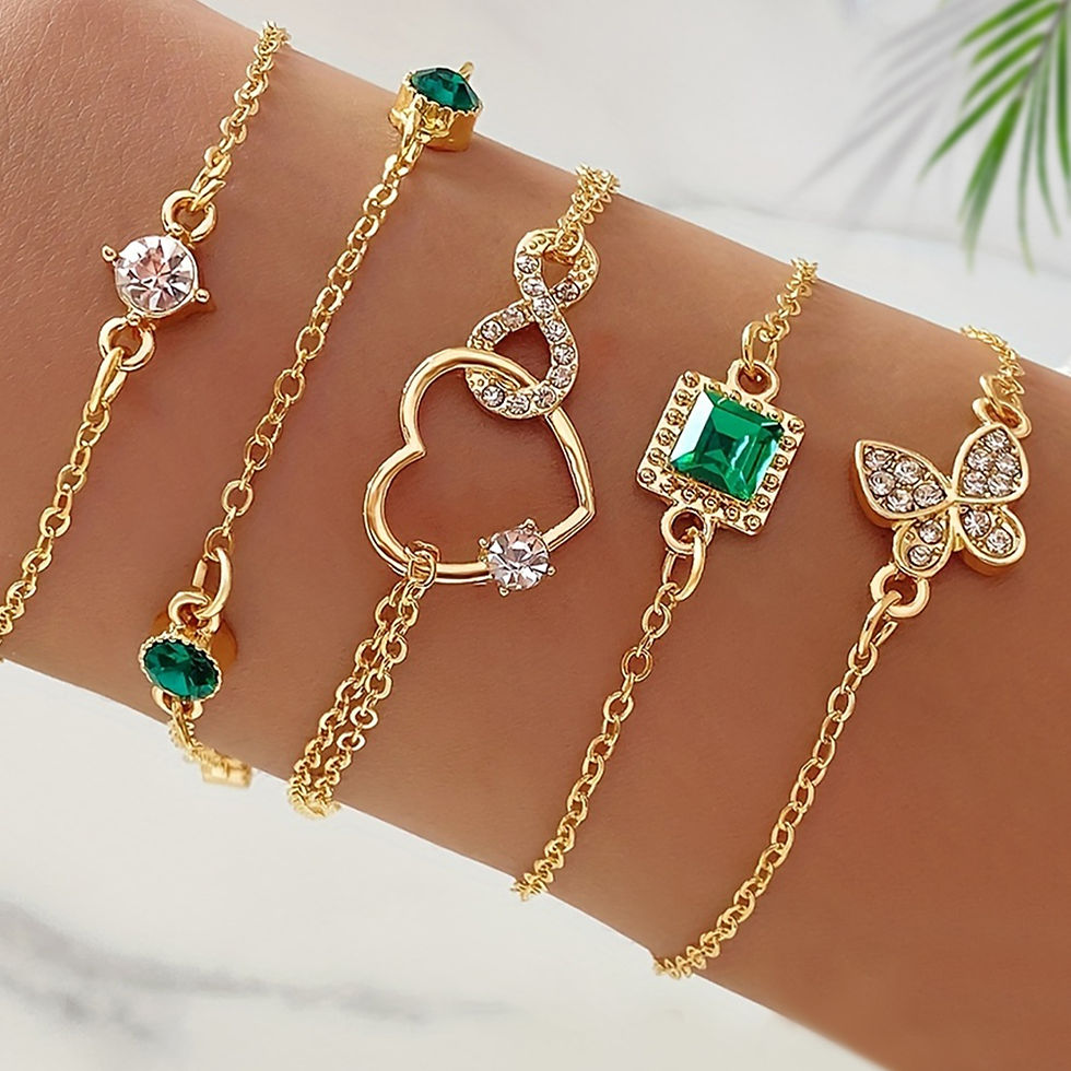 Thumbnail: 5pcs Vintage-Inspired Bracelet Set with Sparkling Rhinestones - Infinity & Geome