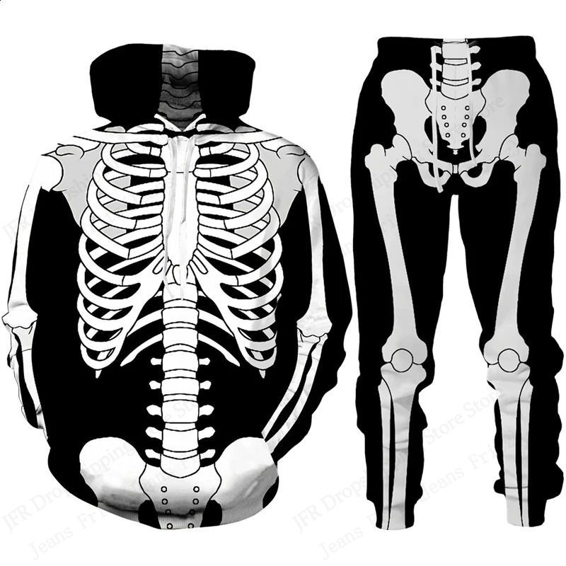 Thumbnail: Two Piece Hoodie Pant Sets Halloween Skull Skeleton 3d Print Sets Men Women Fash