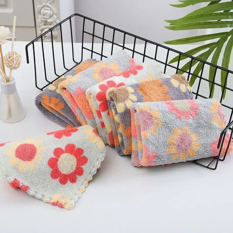 Thumbnail: 4Pcs Kitchen Cleaning Cloths Soft Absorbent Dishcloth Coral Fleece Sunflower Wip