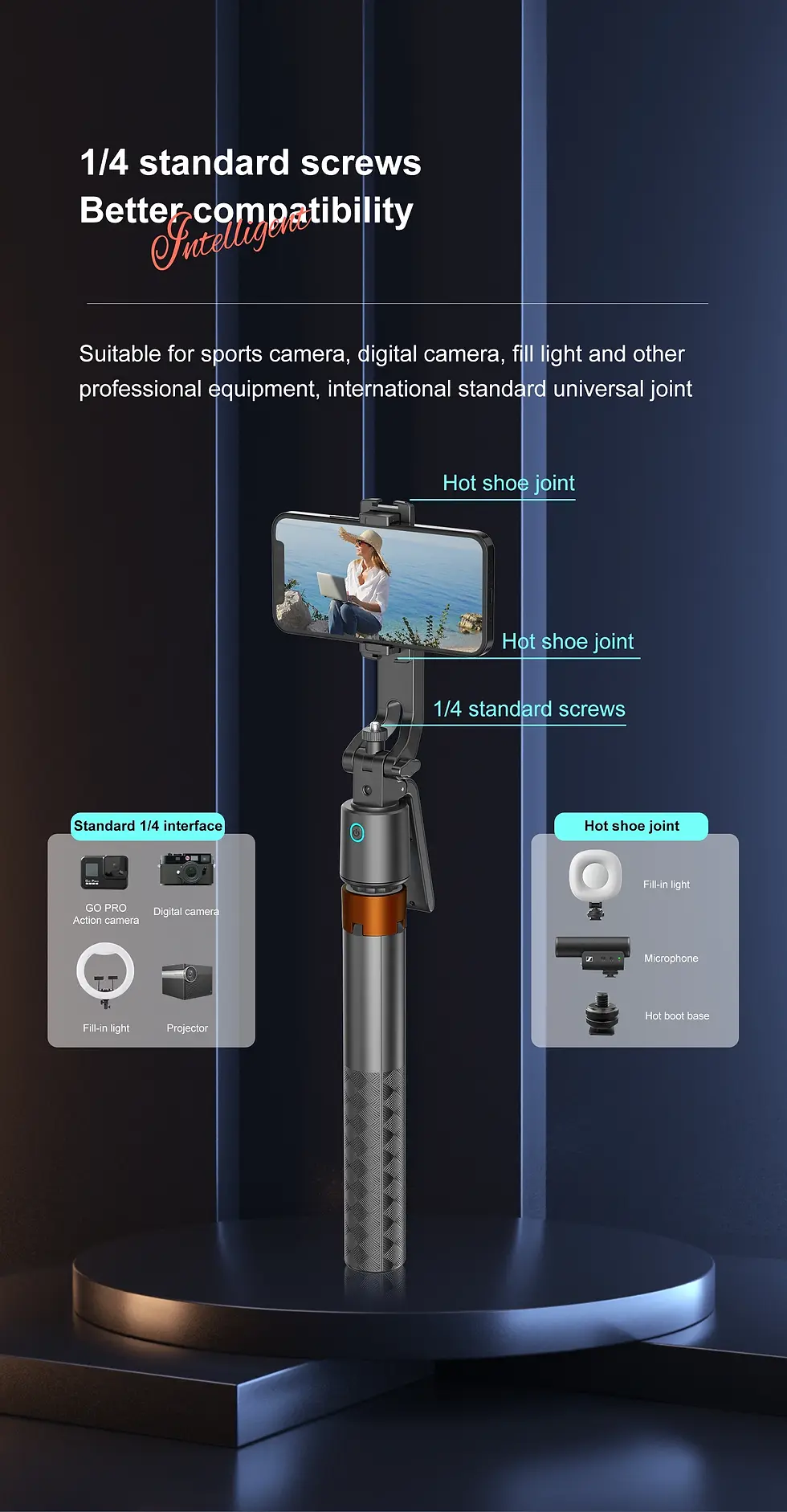 Thumbnail: 180cm70.9in Facial Tracking 360°Rotation Gimbals Stabilizer Selfie Stick Intell