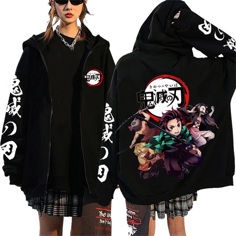 Fashion Anime Cartoon Demon Slayer Pattern Print Sweatshirt Men Women Fall Winte