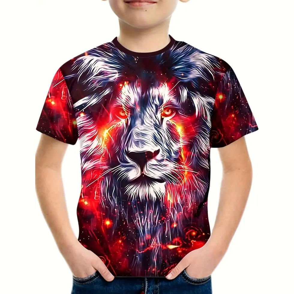 Thumbnail: Boys Kids Clothes Print Fierce Lion Graphic T Shirts Summer Outdoor Crew Neck Sh