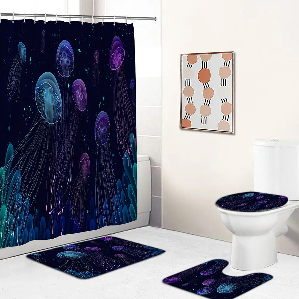 Thumbnail: Dream Starry Sky Ocean Jellyfish Bathroom Waterproof Shower Curtain Set with 12 