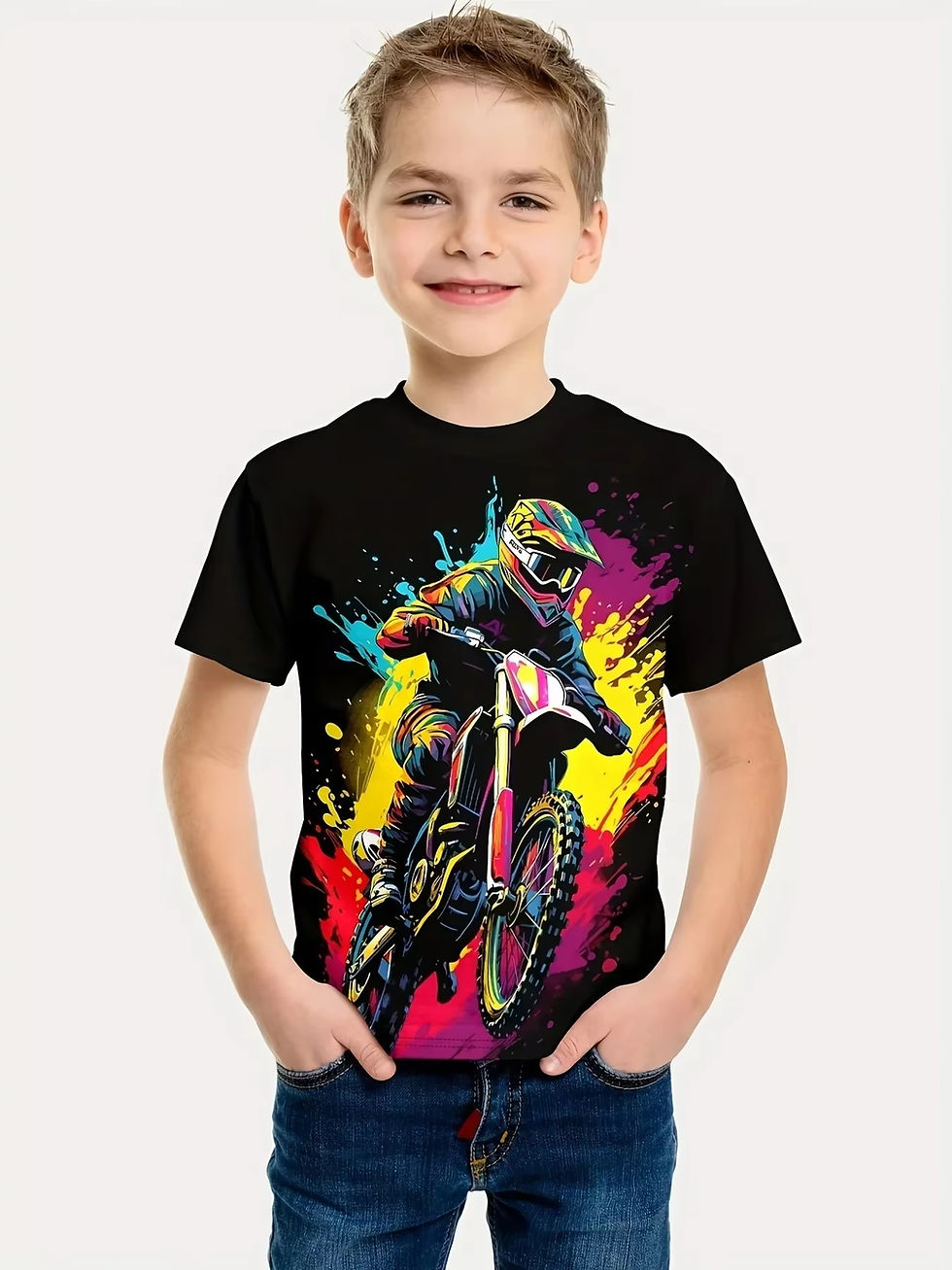 Thumbnail: Motorcycle Rider Boys T-Shirt 3D Printed T-Shirt for Boy 2-10Y Short Sleeve Tee 