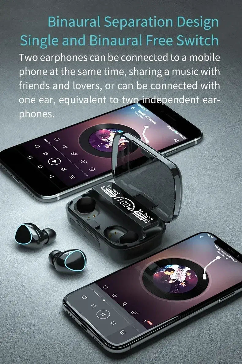 Thumbnail: Original M10 Headphones Bluetooth Wireless Earpods Sports Stereo Noise Canceling