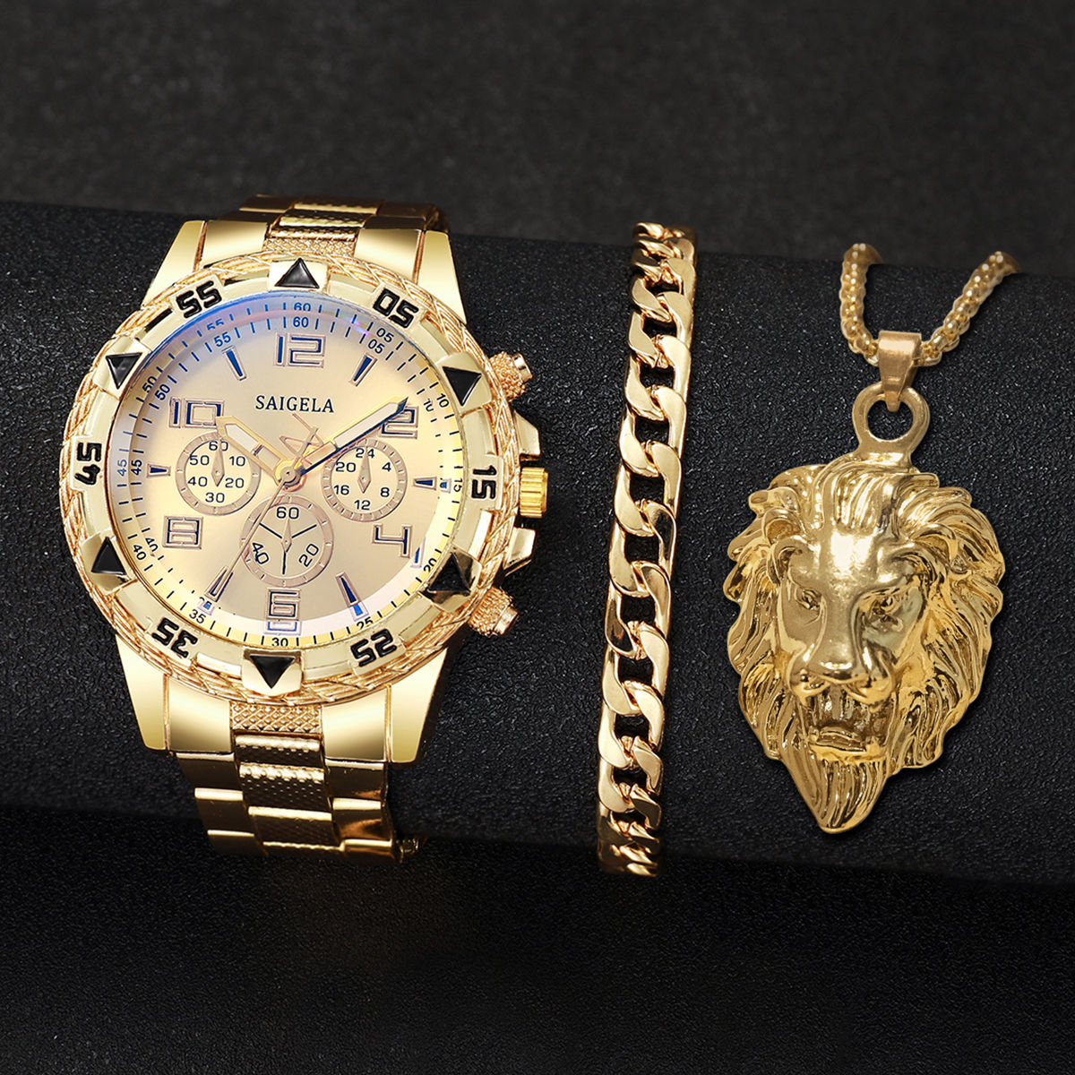 3PCS/Set Fashion Steel Band Men's Watches Arabic Dial Man Business Watches Jewel