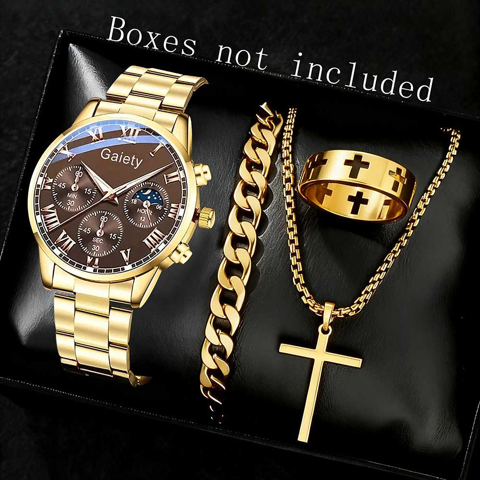 Thumbnail: 2/4PCS Men's Watch Set Business Fashion Roman Digital Scale Quartz Watch Jewelry