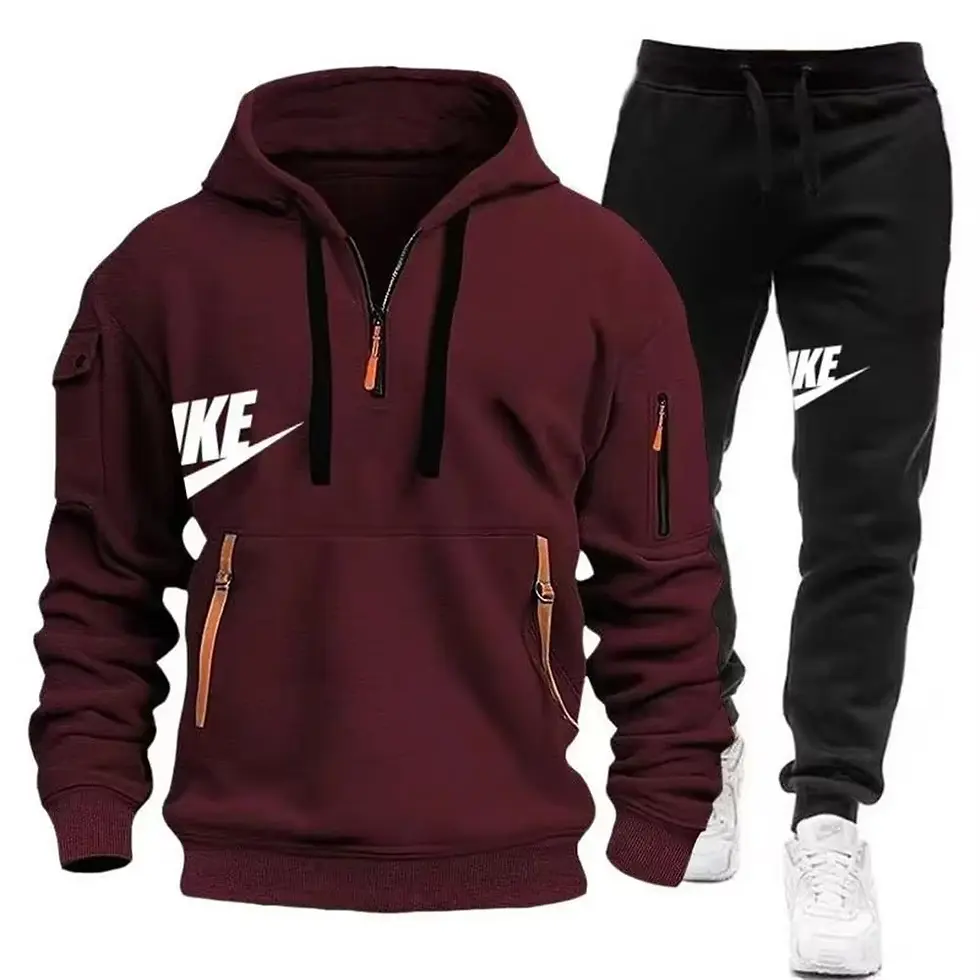 2025 New men's autumn and winter set: Multi-pocket hoodie + sport long pants set