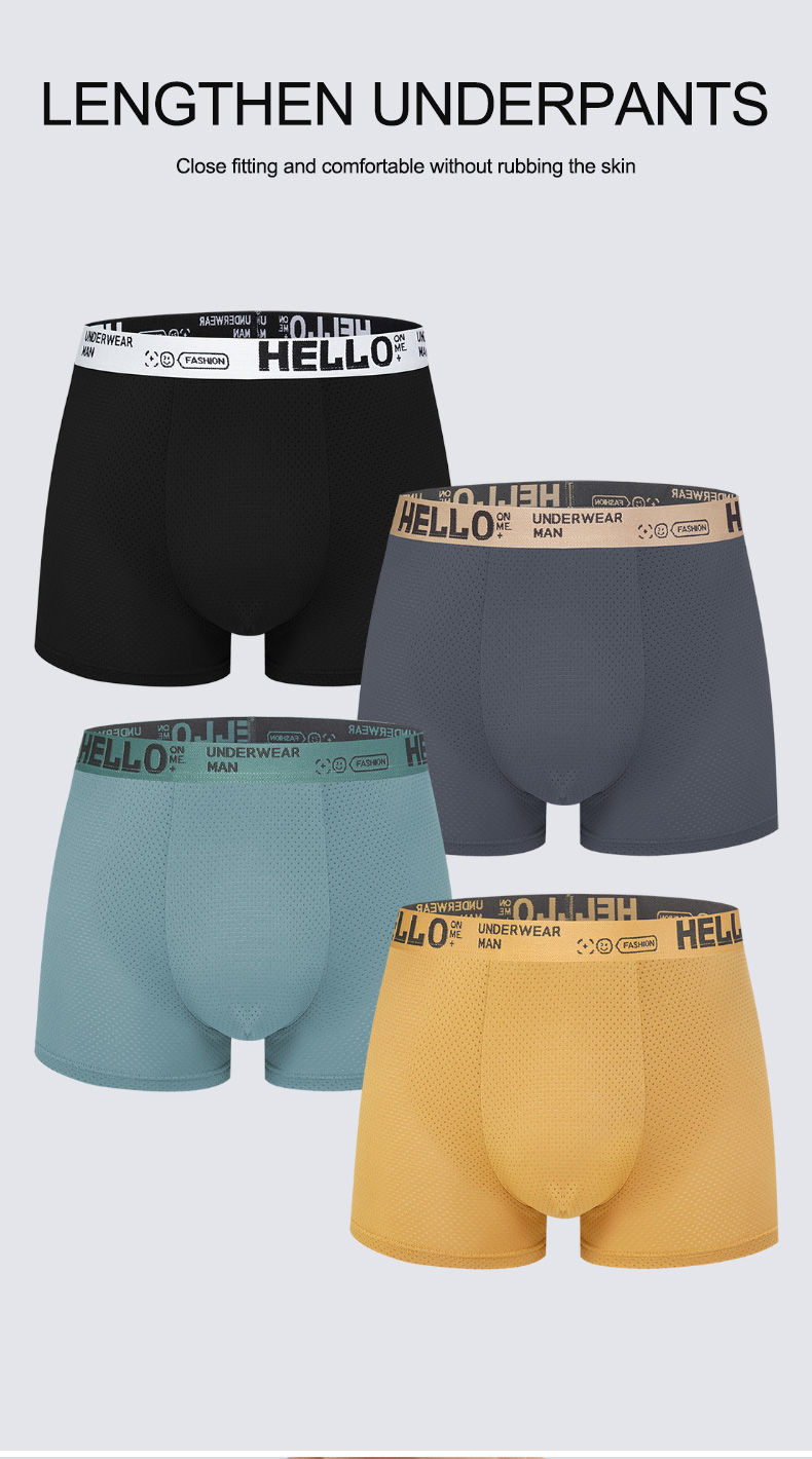 Thumbnail: 4pcs/set Men Boxer Shorts Ice Silk Men's Underwear Fashion Breathable Soft Under