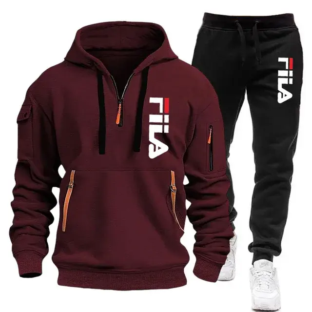 Thumbnail: Autumn and Winter 2025 new men's hooded sweatshirt + pants two-piece set, outdoo