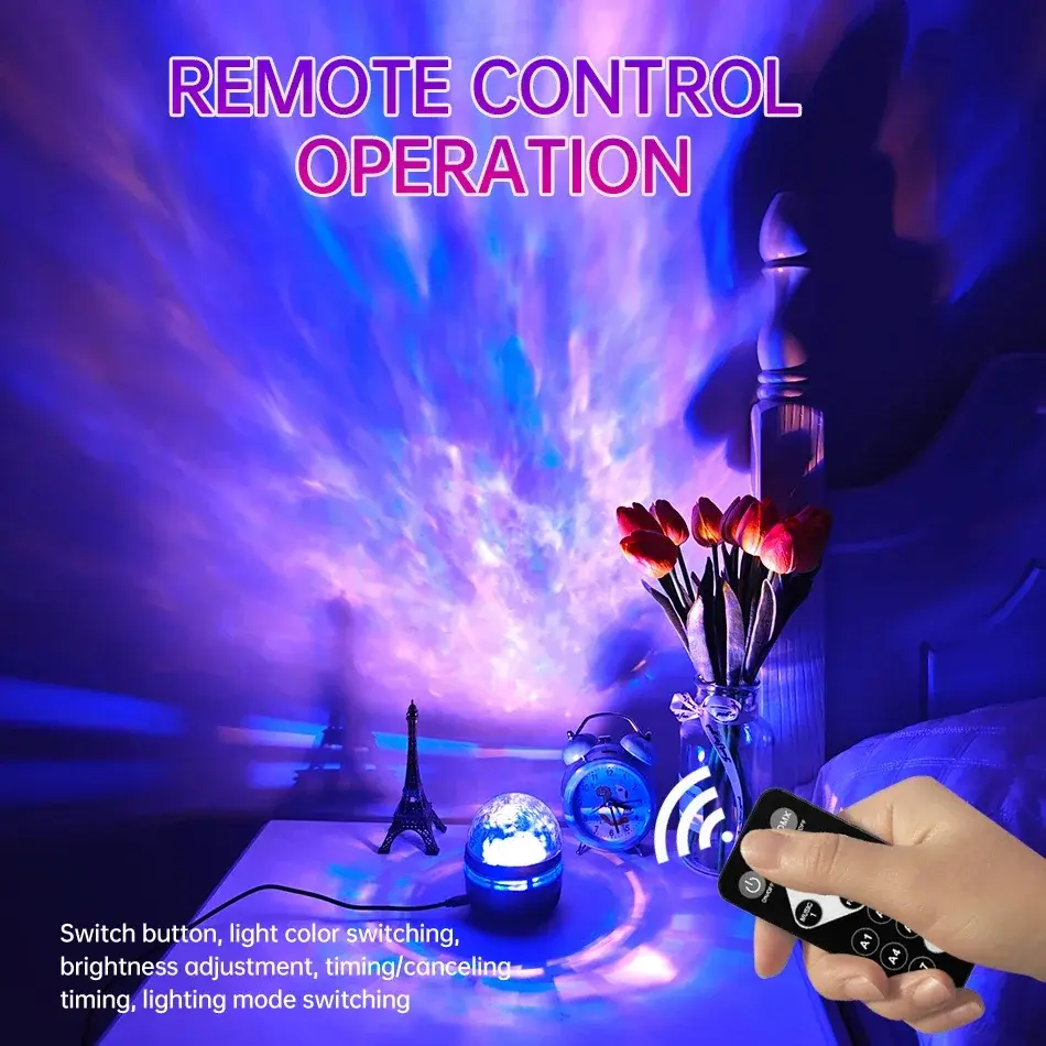 Thumbnail: LED Starry Night Light Remote Control Rotating Galaxy Aurora Projection Lamp USB