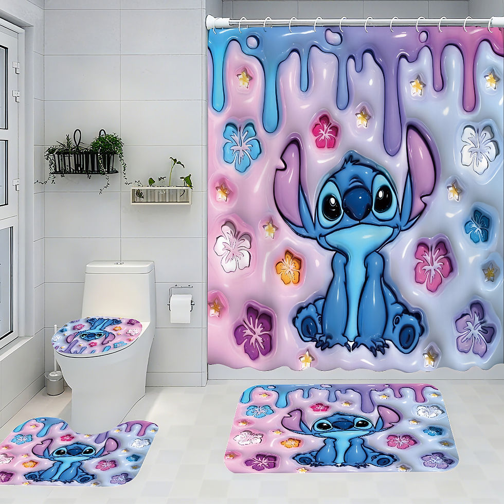 Disney Stitch Bathroom Four-piece Set - Avant-garde Waterproof Shower Curtain, c