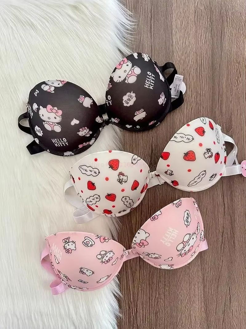Thumbnail: Hot Cute Sanrio Bra Set Hello Kitty Sweet Underwear Panties And Bra Set Push-Up 