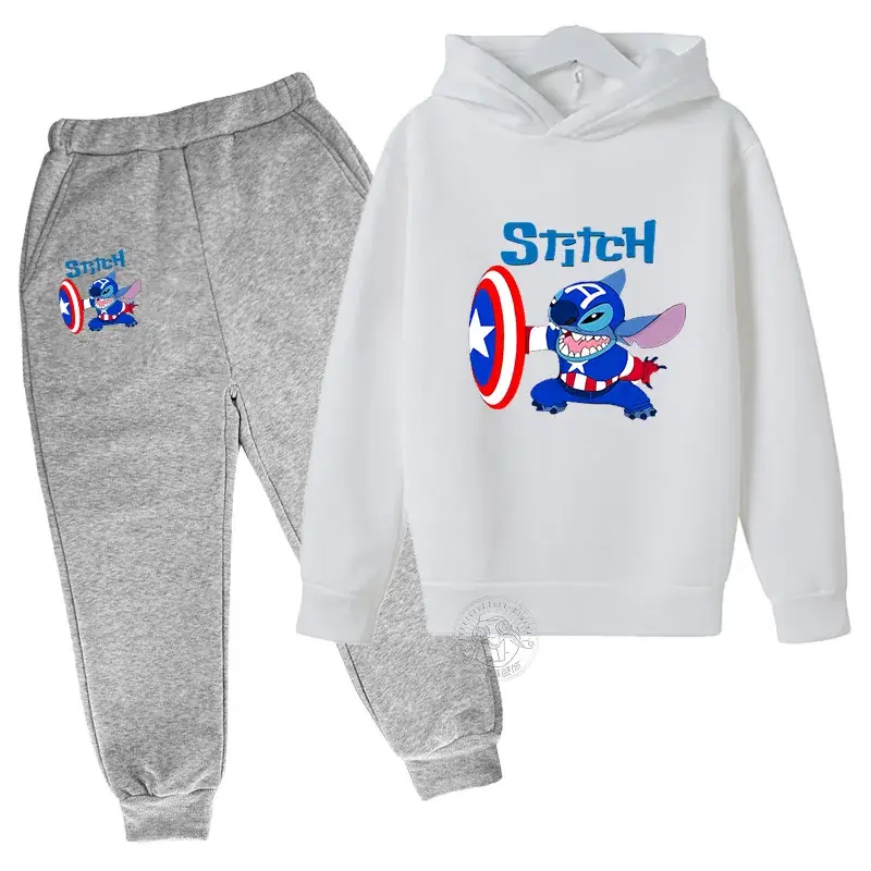 Thumbnail: Stitch Print Trend Children Hooded Sweatshirt+Pants Two-piece Set Boy Girl Autum