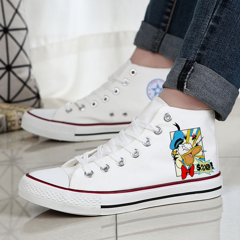 2025 Grils Canvas Shoes Mickey Minnie Mouse Donald Daisy Duck Women's Plus Size