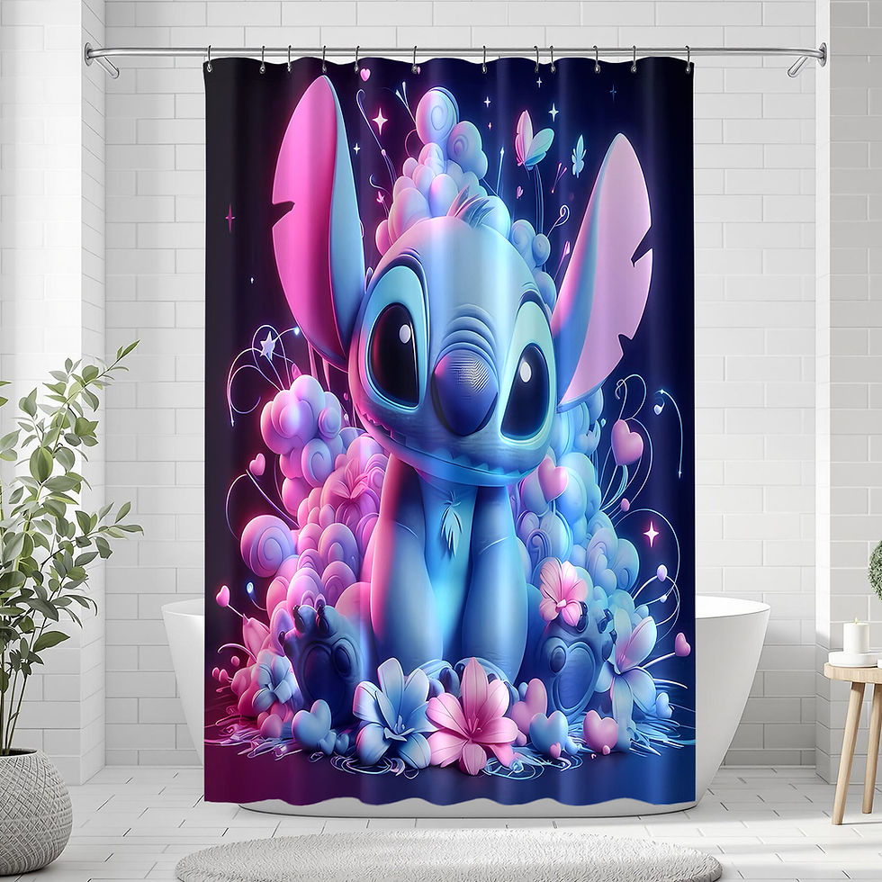 Thumbnail: 1/4pcs Disney Stitch Pattern Shower Curtain  , For the 4pc set, only a shower cu