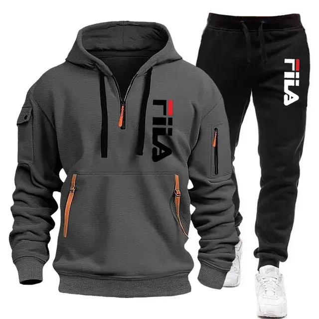 Thumbnail: Autumn and Winter 2025 new men's hooded sweatshirt + pants two-piece set, outdoo