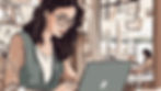Woman working on a laptop in a coffee