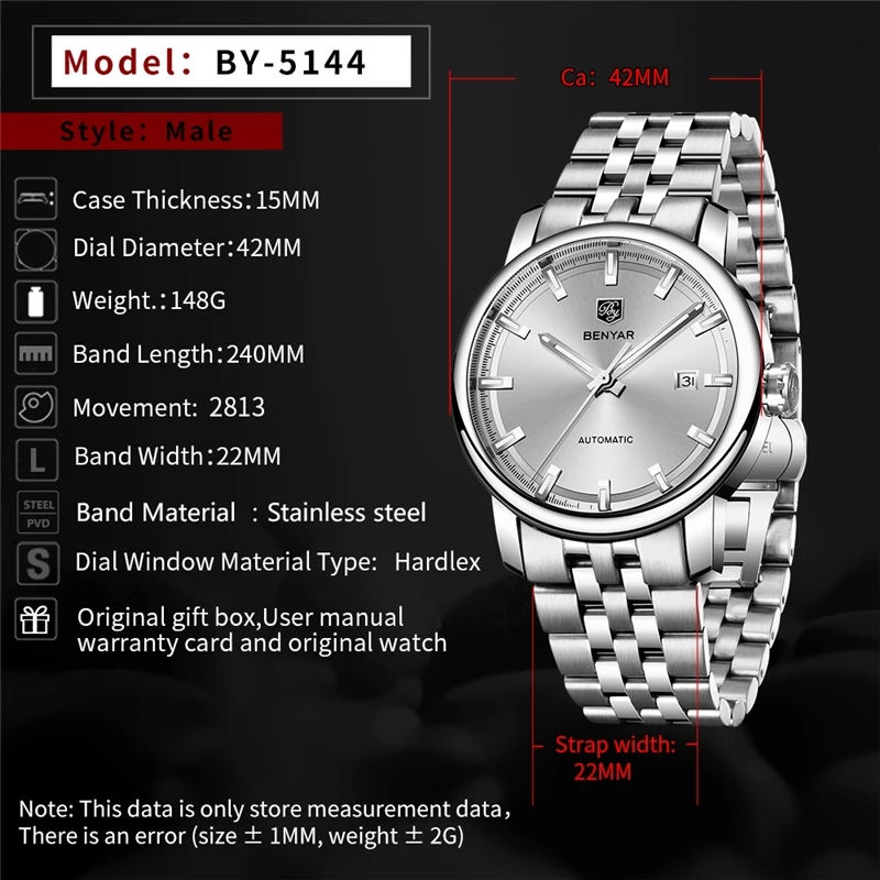 Thumbnail: BENYAR Top Brand Luxury Mens Watches Business Full steel Fashion Casual Waterpro