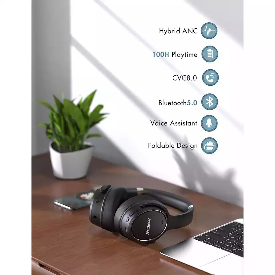 Thumbnail: pow H19 Wireless Headphones Active Noise Cancelling Bluetooth Headset with 100hr