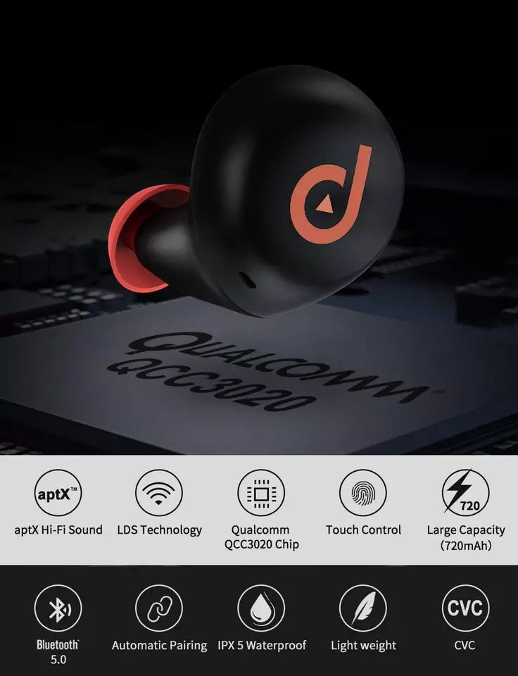 Thumbnail: TWS Bluetooth 5.0 aptx Auto Pairing Touch Control CVC 6.0 Noise Cancel Earphones