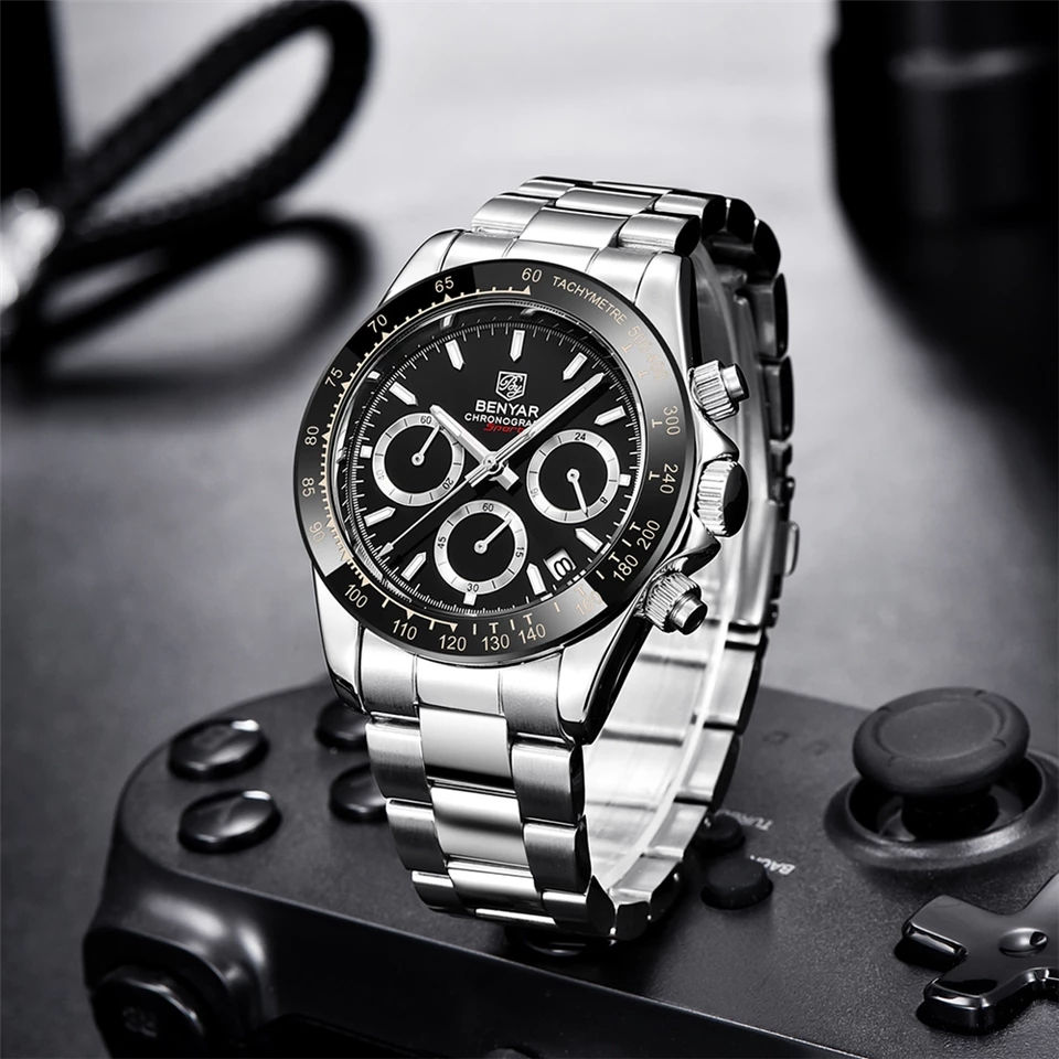 Thumbnail: BENYAR Men Watches Top Luxury BrandFull Steel Waterproof Sport