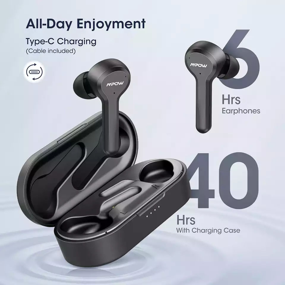 Thumbnail: Mpow M9 40hrs Playtime iPX7 Waterproof Bluetooth 5.0 TWS Earphone Mono/Twin Mode