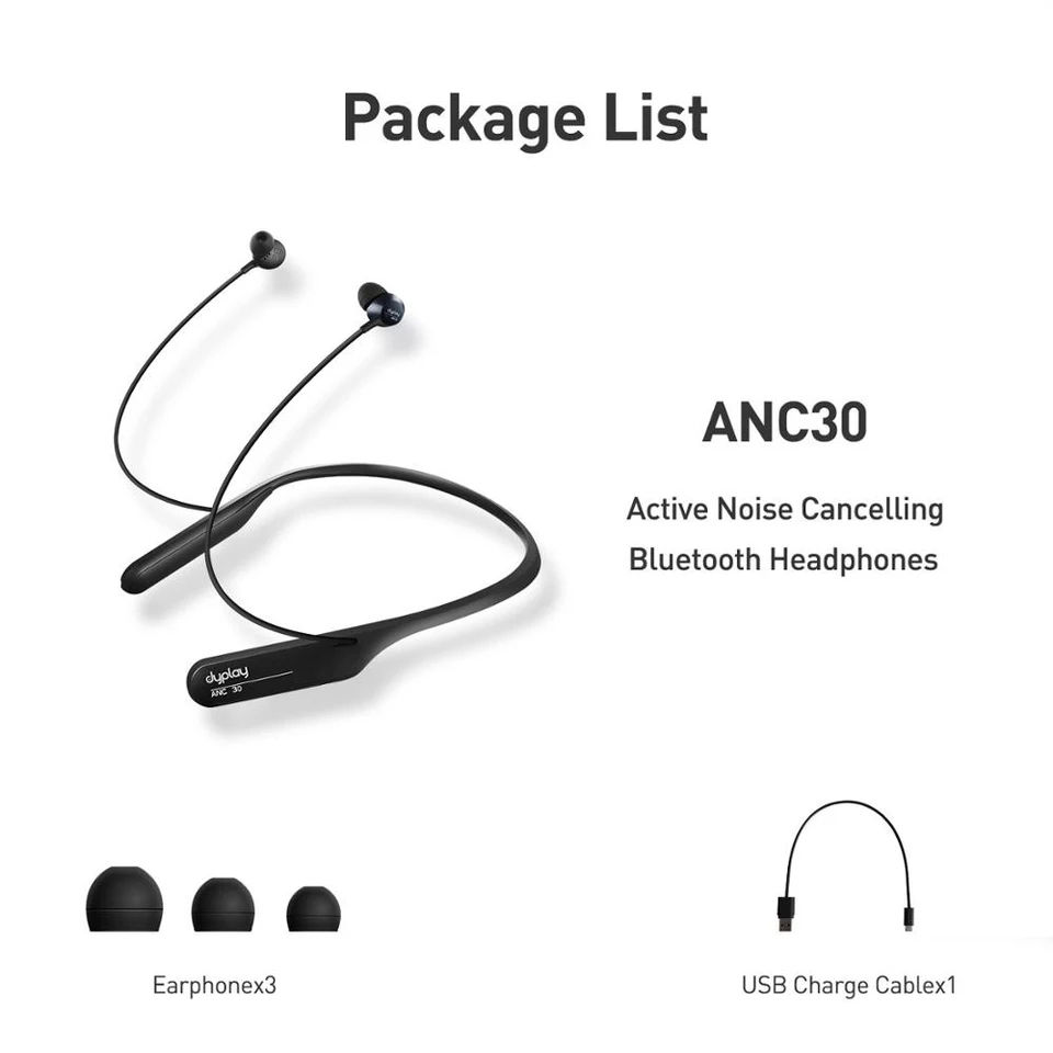 Thumbnail: DyPlay Active Noise Cancelling Headphones Wireless Neckband Headsets