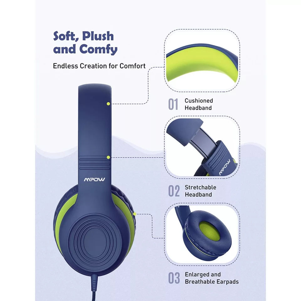 Thumbnail: Mpow CH6 Wired Child Kids Headphones Food Grade Material 85dB Limited Volume