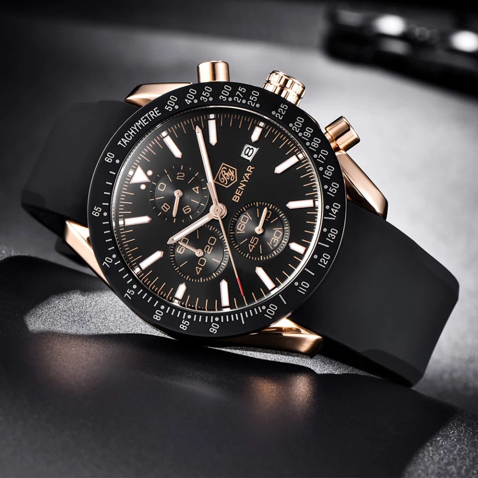 Thumbnail: BENYAR Brand Men Sport Chronograph Silicone Strap Watch