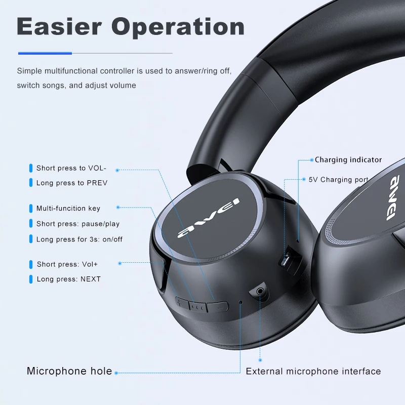 Thumbnail: awei A770BL Bluetooth Headphones Wireless Headset With Mic Foldable HiFi