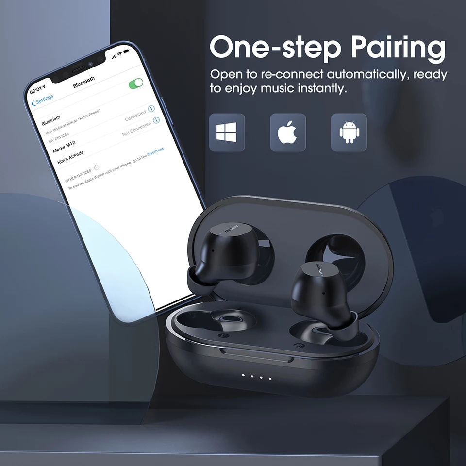 Thumbnail: Mpow M12 TWS True Wireless Earbuds iPX8 Waterproof 25h Playtime USB C Charging B