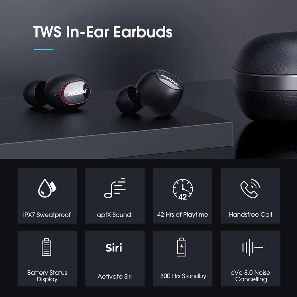 Thumbnail: Mpow ipx7 T5/M5 TWS Earphones Wireless Earbuds Bluetooth 5.0 Headset