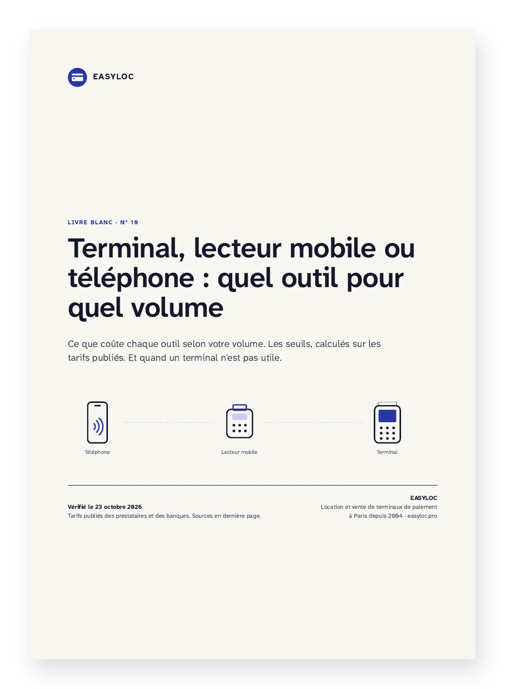 Couverture du guide « Terminal, lecteur mobile ou téléphone : quel outil pour quel volume », Easyloc, PDF de 8 pages
