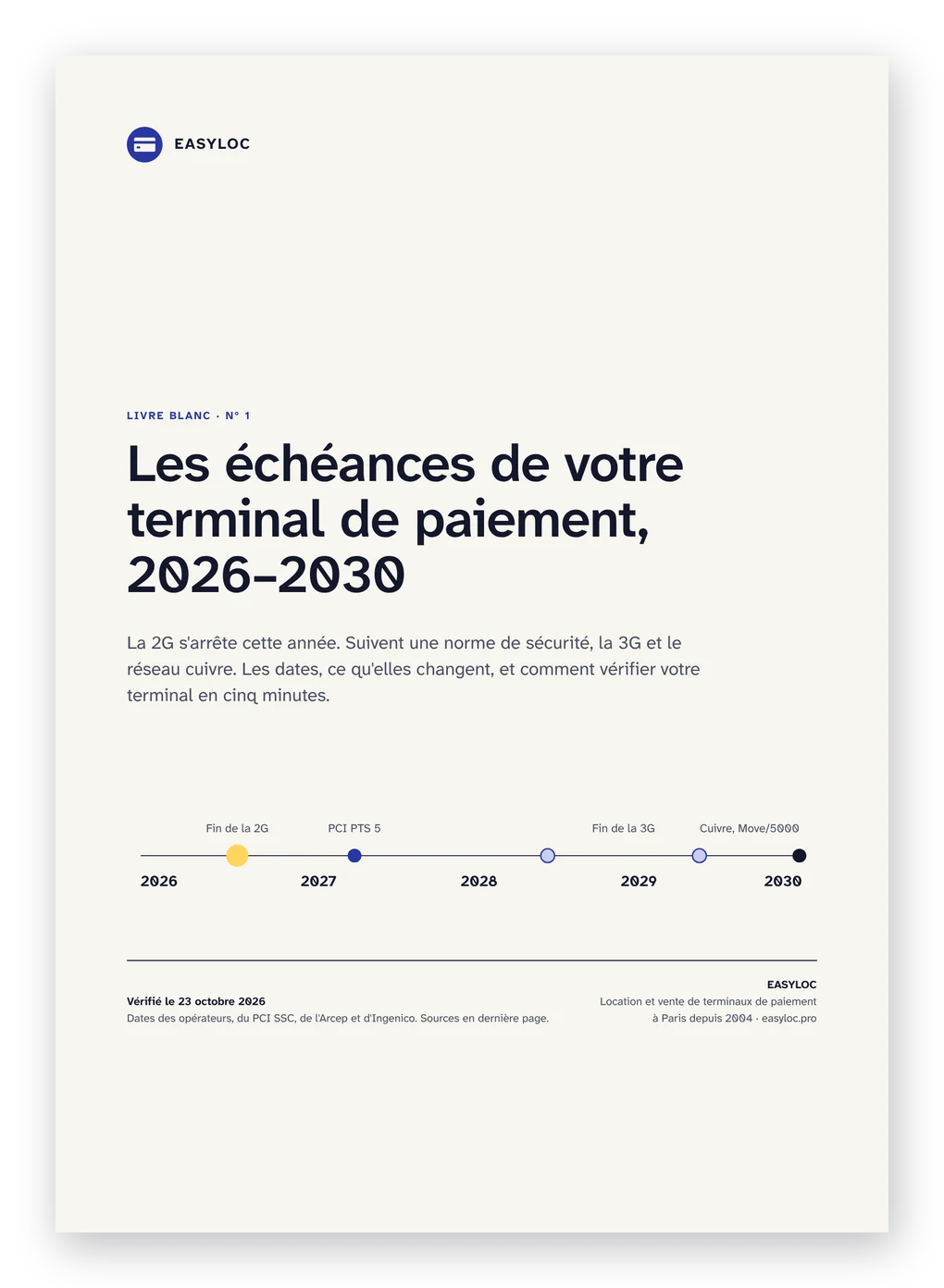 Couverture du guide Easyloc « Les échéances de votre terminal de paiement, 2026–2030 »