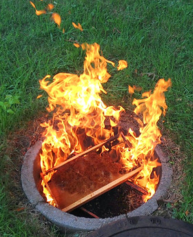Burning hive and frames AFB American Foulbrood honey bees