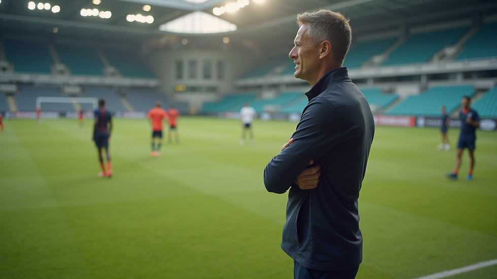 High angle view of a sports coach observing a training session
