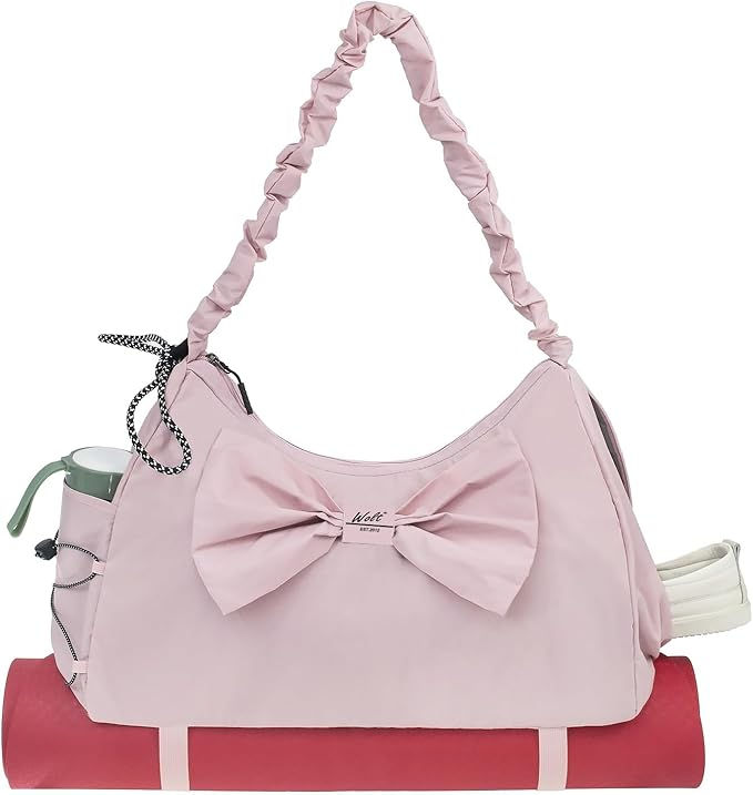 Gym bag with yoga mat holder - WOLT Gym Bag For Women, Pink Yoga Mat Bag with Shoes Compartment, Wet Pocket and Water Bottle Pocket