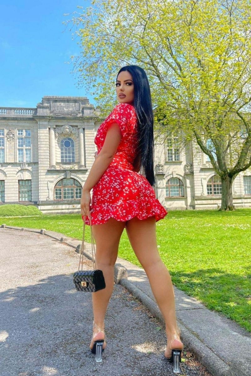 Thumbnail: Red Floral V Neck Frill Hem Mini Dress