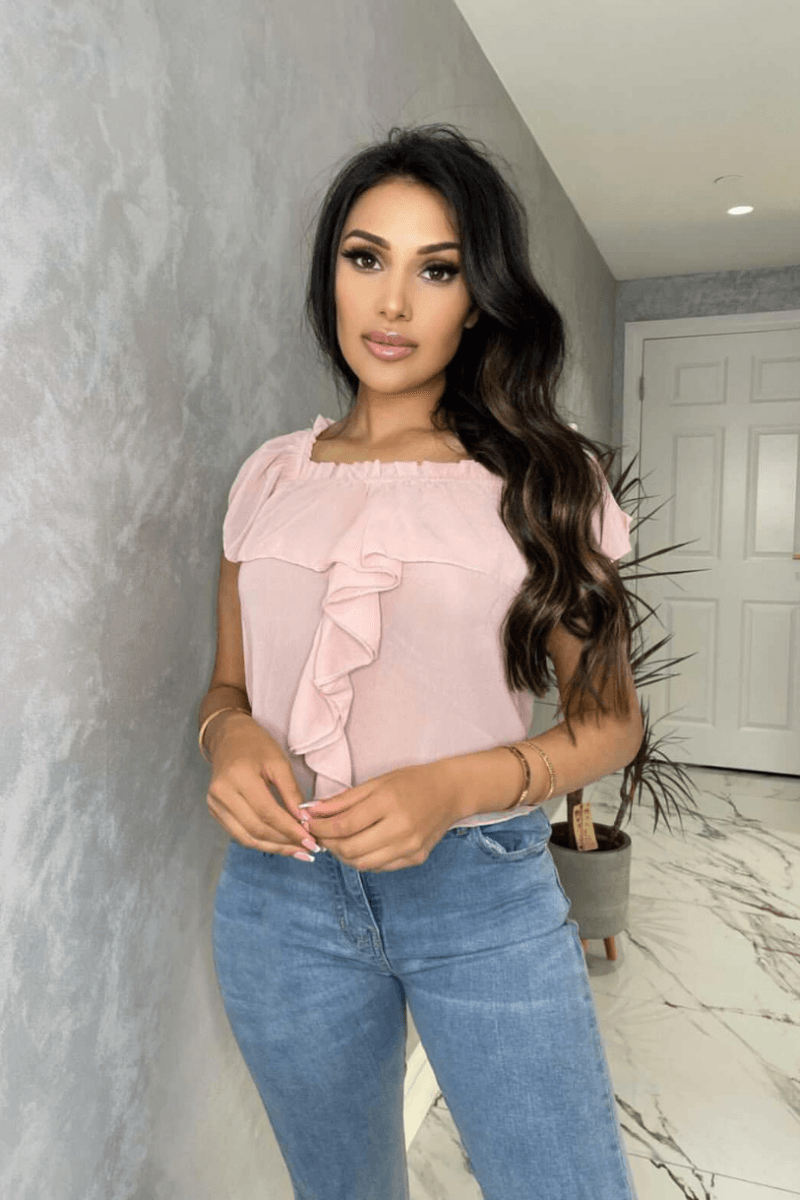 Thumbnail: Pink Ruffle Detail Off The Shoulder Top