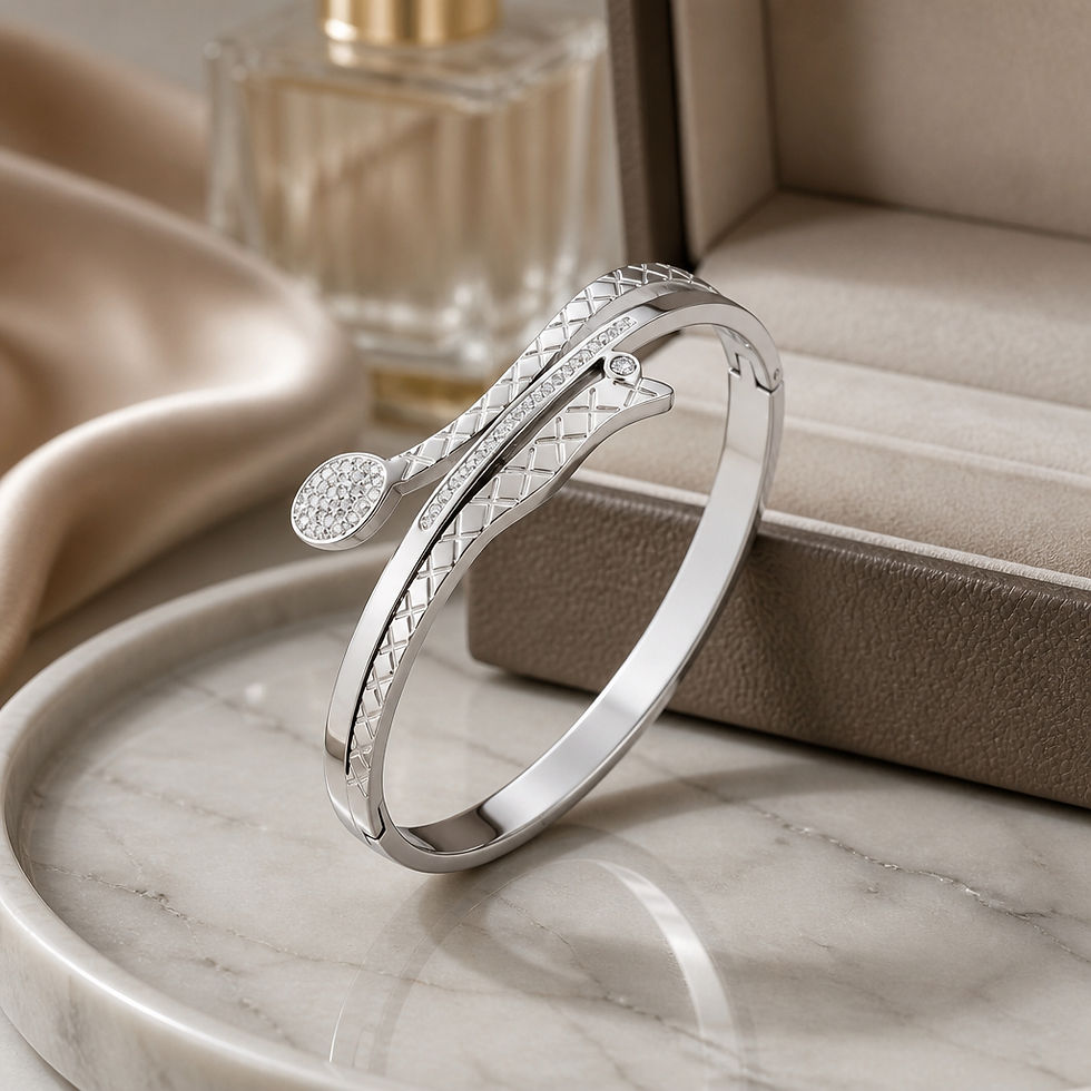 Thumbnail: Cubic Zirconia Snake cuff silver plated bangle