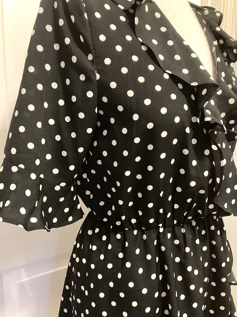 Thumbnail: Classic Navy blue & white dot cross over dress