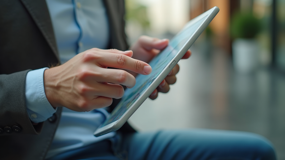 Close-up view of a person using a tablet to compare insurance quotes online
