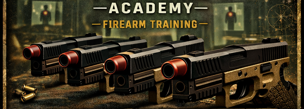 FrontLine Academy group hourly booking flyer featuring virtual firearm simulator training with standard simulator firearms