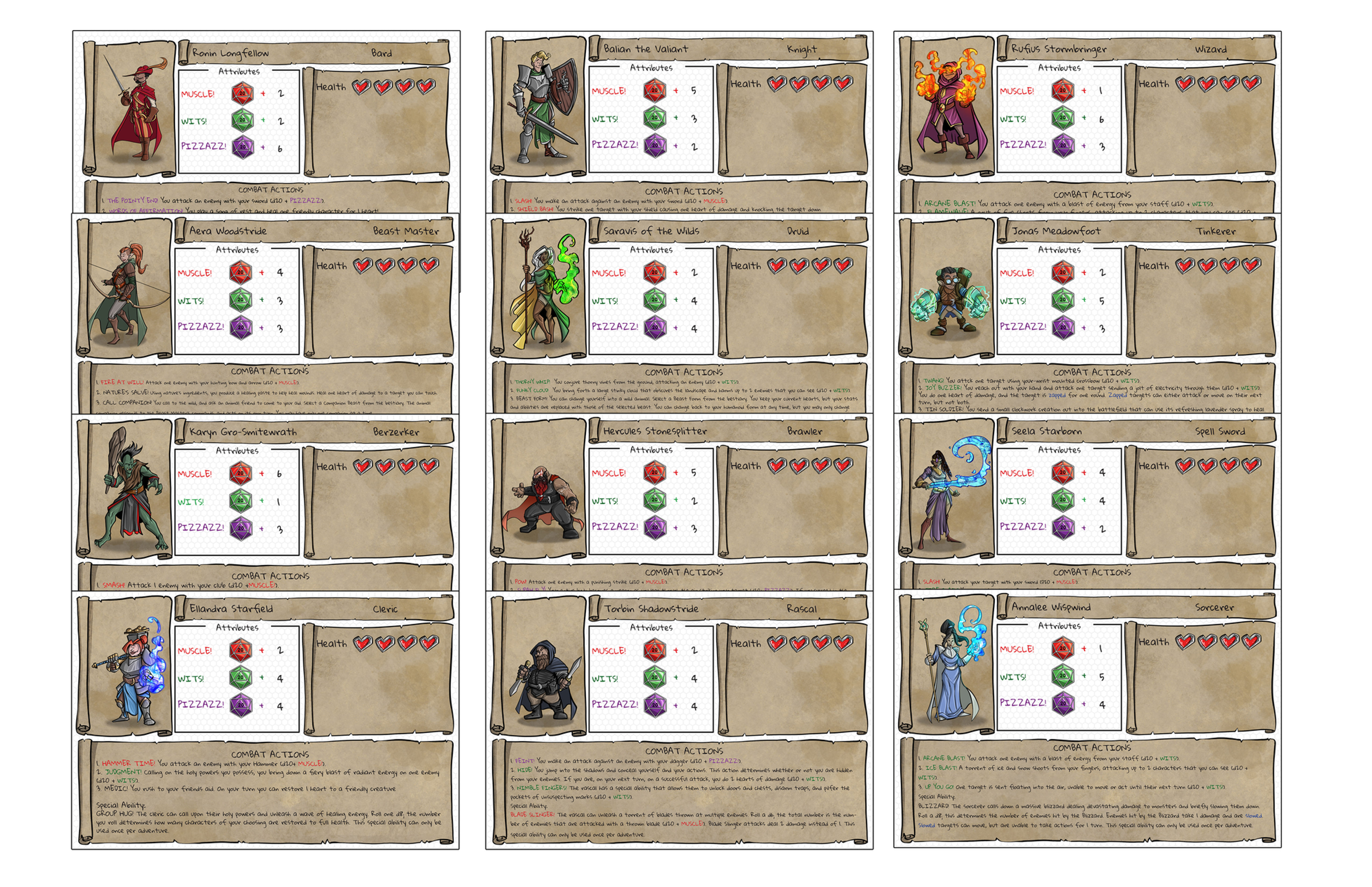 Physical character cards for Little Game Masters