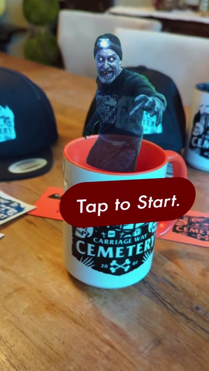 Haunted AR enabled Cemetery Coffee Mug, Halloween Gift, Horror Decor, Skull