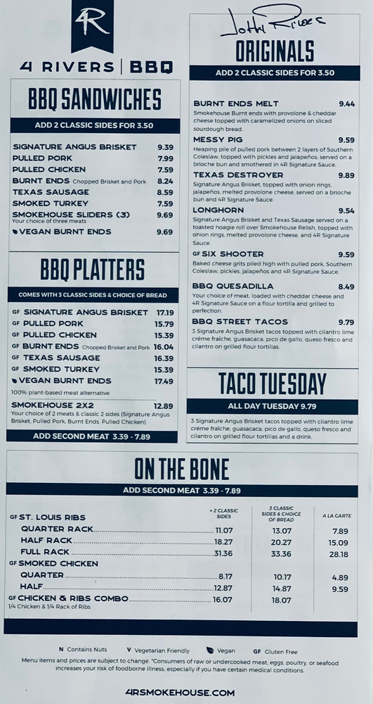 4 rivers paper menu
