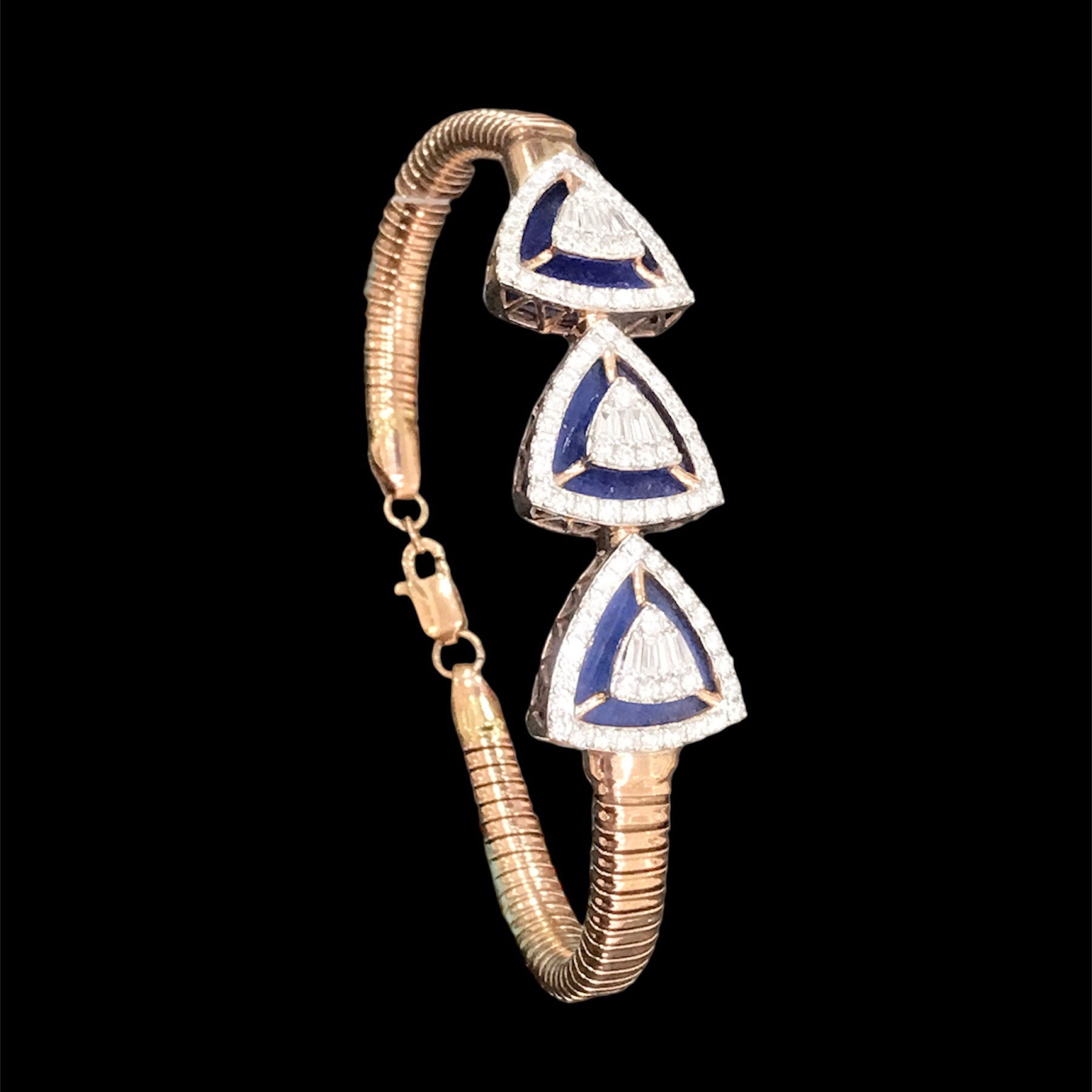 Royally bedazzling lapis lazuli & natural diamonds gold flexible bracelet_1